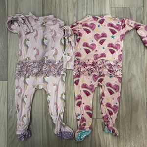 Posh Peanut Onzie Pyjama Sleeper Size 6-9M Ruffle Bum Hearts Unicorn Footies